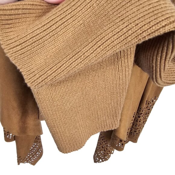 Womens 3X Open Front Brown Cardigan Faux Suede Laser-Cut Hem Stretch Long Sleeve - Picture 9 of 12